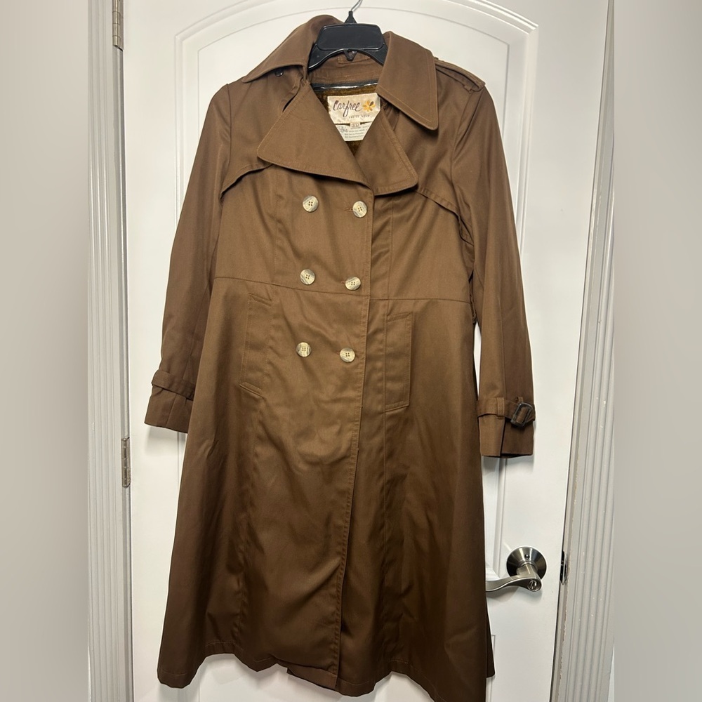 Vintage 90s Utility Chocolate Brown Trench Coat Size XL Swiss Fabric preppy chic